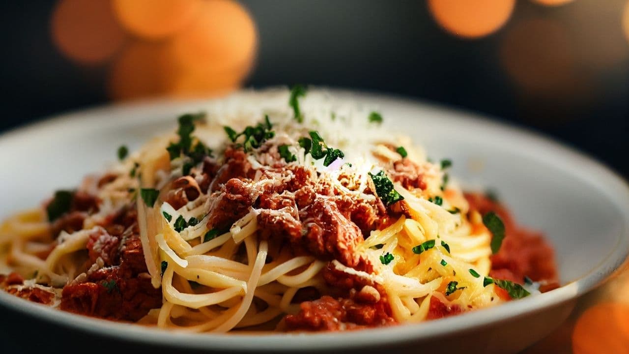 ランチにパスタを食べる写真